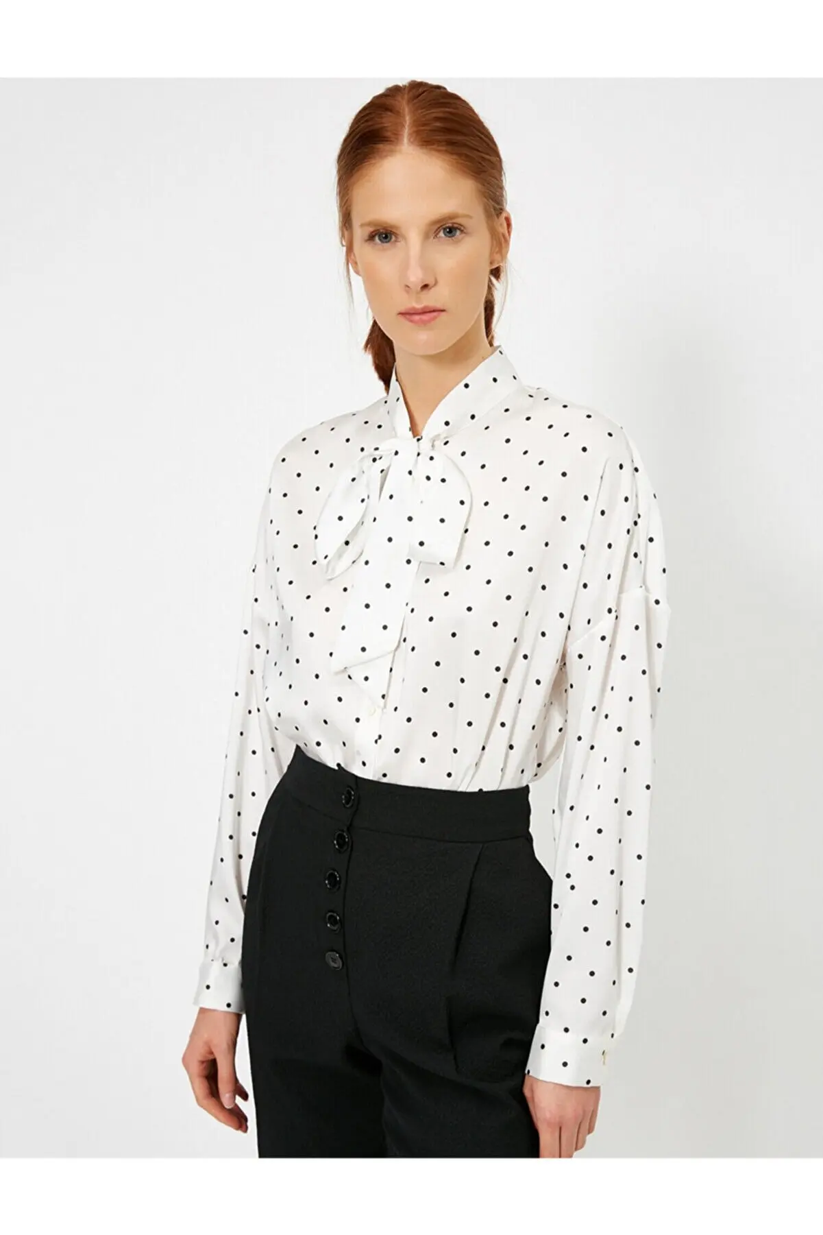 

Long -sleeve polka dot patterned scarf detailed scarf detailed blouse Pretty and Cheap women's Blouses 34453402