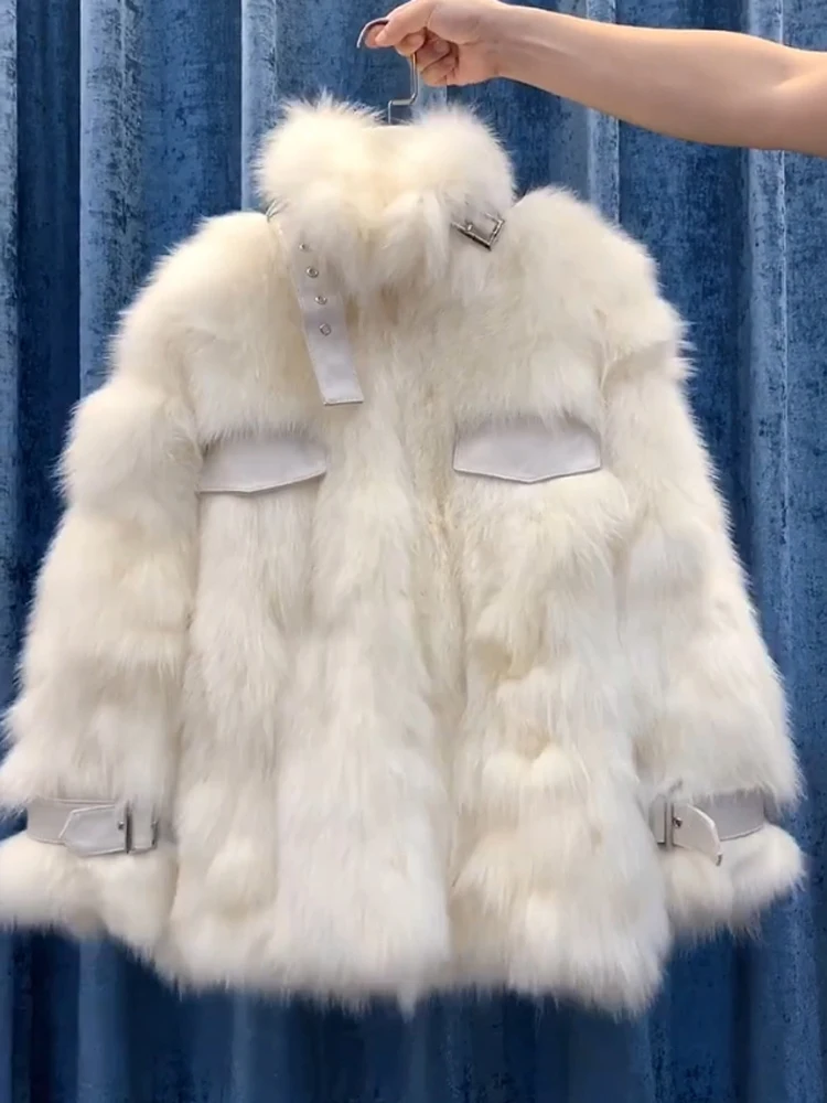 

Осень/Зима 2023, женское меховое пальто средней длины, женское меховое пальто из лисьего меха, Новая меховая куртка, пальто в Корейском стиле для мотоцикла