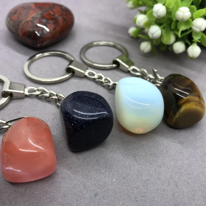 

Creative Irregular Natural Stone Keychain for Women Men Personality Design Crystal Agate Pendant Key Ring Accessories Wholesale