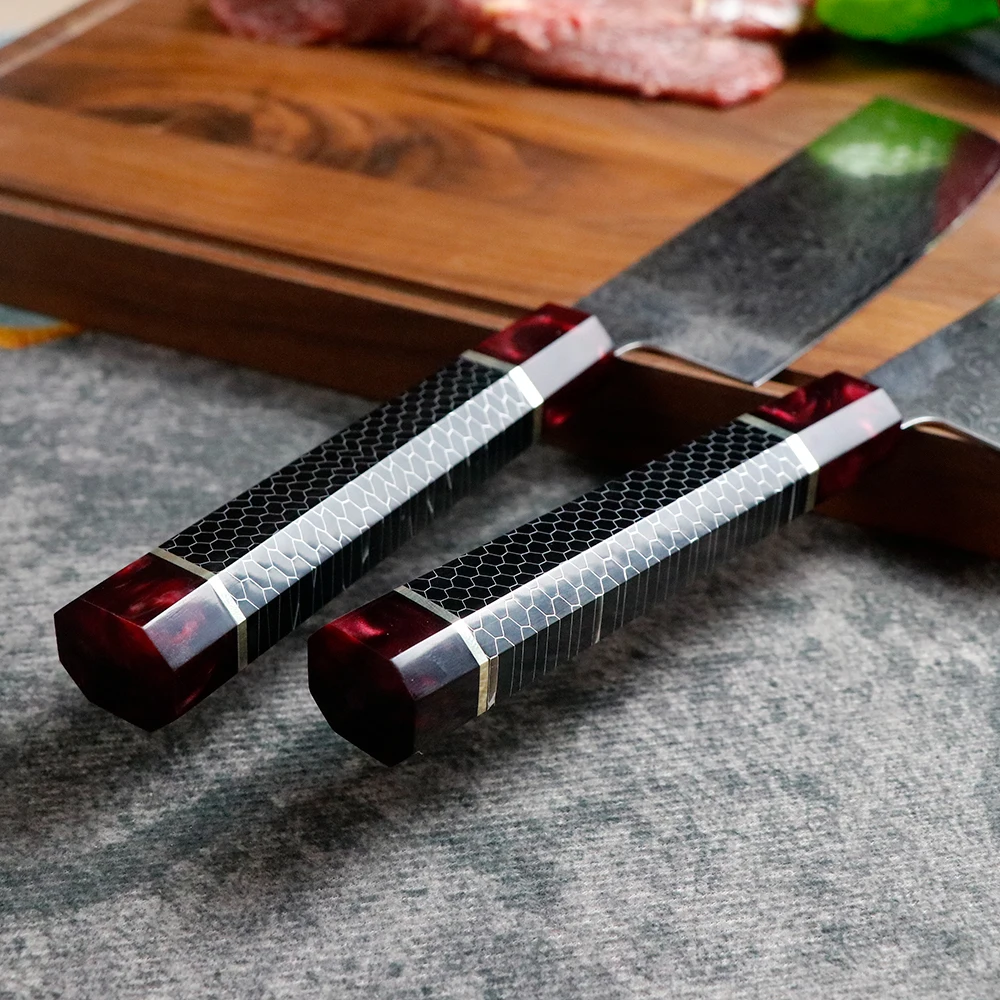 JUMCSONG 7-дюймовый нож Santoku из дамасской стали небольшой для резки овощей острый мяса