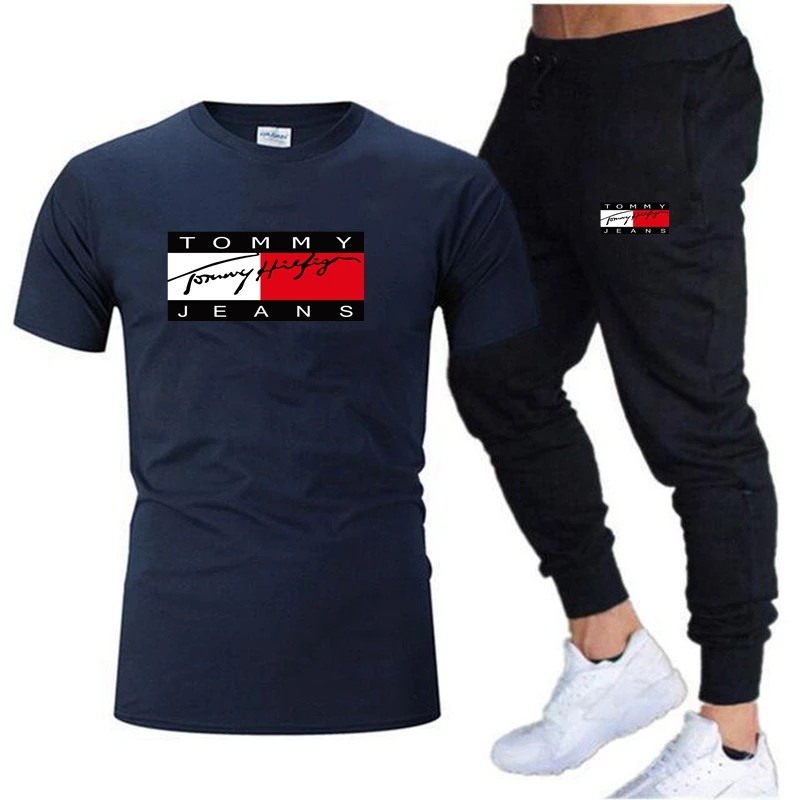 New summer fashion short sleeved T-shirt and pants set, casual brand fitness hip-hop fashion men's sports set