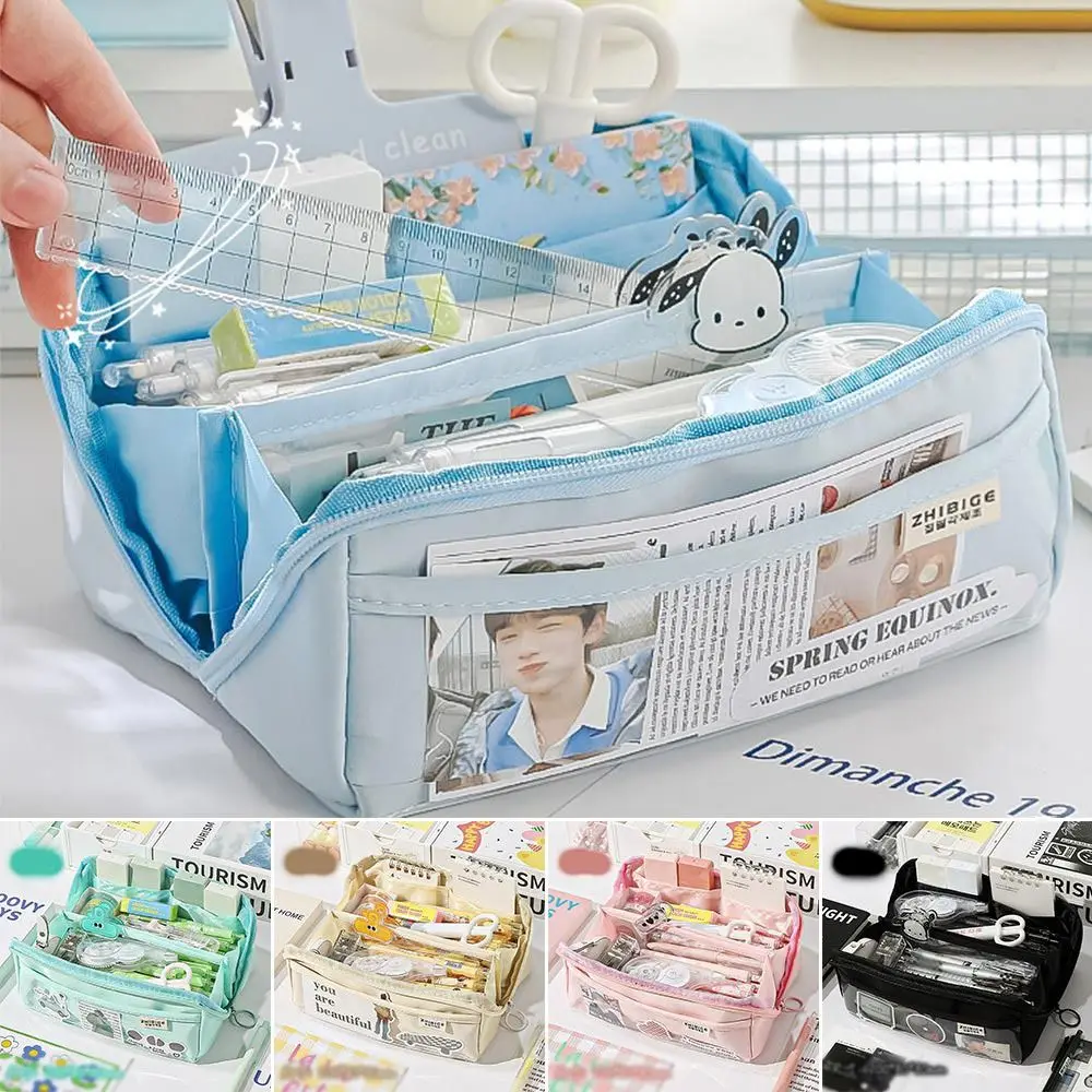 

Large Capacity Pen Bag Portable Waterproof 10-Layer Pencil Case Solid Color Pencil Box School Office