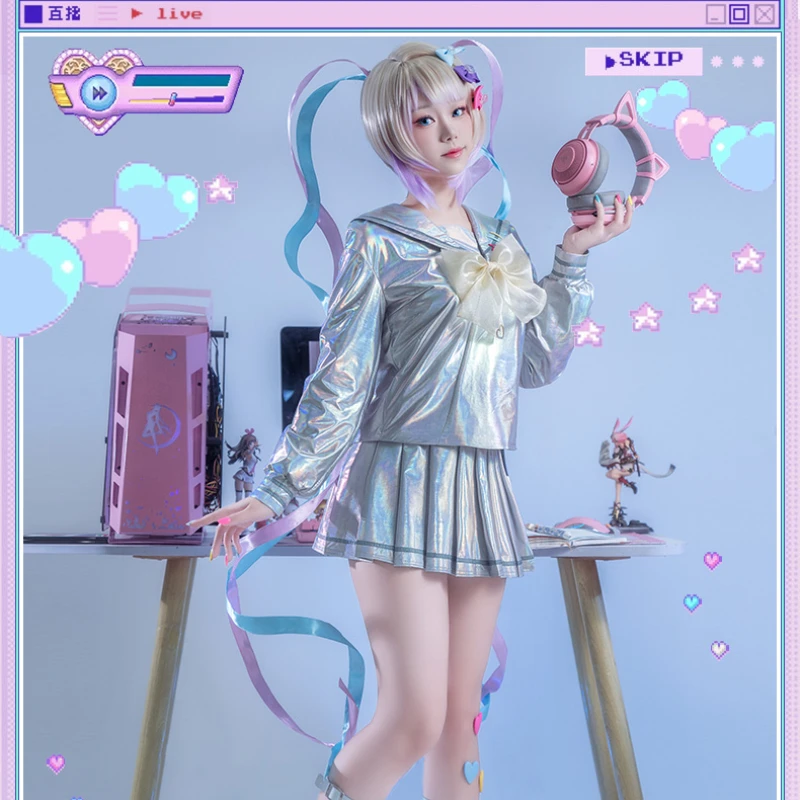 

Hololive NEEDY GIRL OVERDOSE KAngel Cosplay Costume Angel-chan Beautiful Laser JK Sailor Suit Halloween Cosplay Full Set
