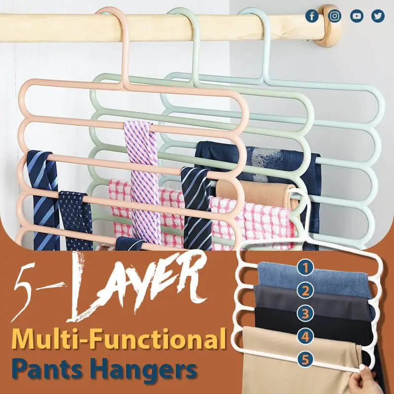 

1 pc Fashion Multi-Functional 5 in 1 Pant Hanger 5-Layer Clothes Organizer Non Slip Clothing Hangers Storage Rack For Wardrobe