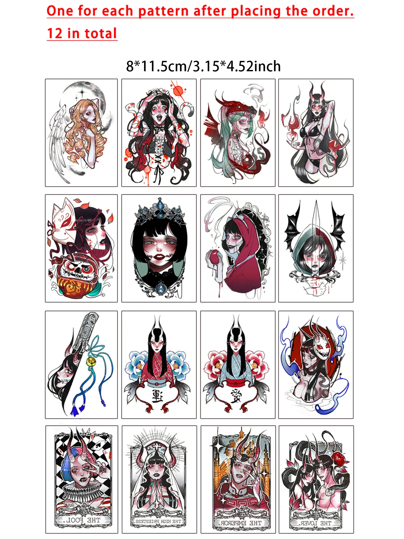 Временные тату-наклейки 16 листов темный женский джокер водостойкая Реалистичная