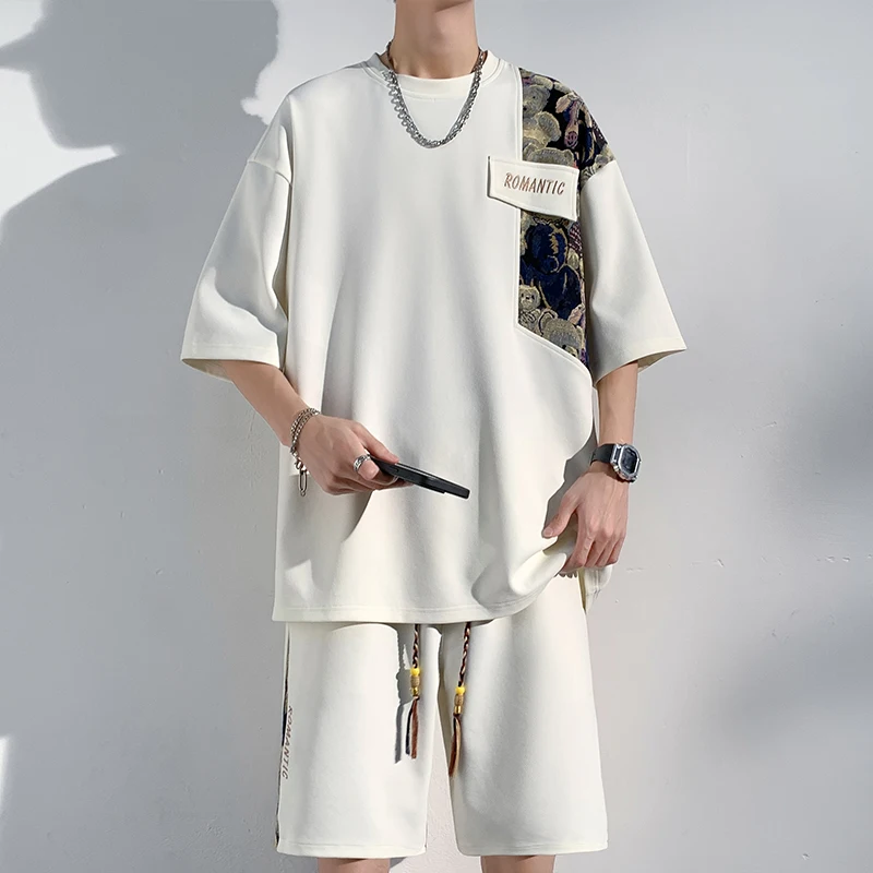 Fashion 2023 Summer Loose Short Sleeve T-Shirts And Shorts Men's Sets Large M-5XL Top Tees&Knee-Length Pant Suits Sportswear Set