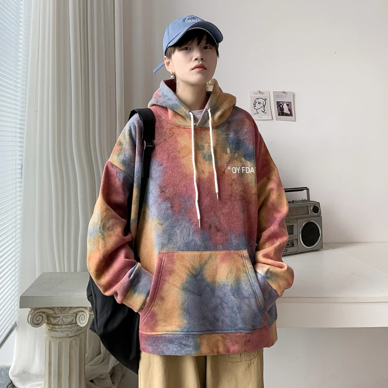 

Толстовки с принтом Tie-dye, свитшоты для мужчин, повседневный спортивный пуловер, свободная верхняя одежда, верхняя одежда, мужская одежда оверсайз, весна-осень