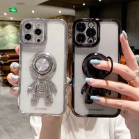luxury plating astronaut magnetic ring stand holder phone case for iphone 13 12 11 pro xs max xr x 8 7 plus clear soft tpu cover