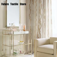 New High-end Custom Wave Pattern Woven Gold Curtains Gold Beige White American Modern Retro French Bedroom Living Room Curtains