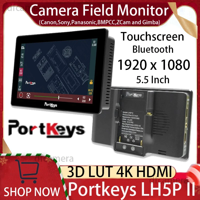Монитор для камеры с сенсорным экраном 5,5 дюйма, совместимый с Bluetooth, Canon,Sony,Panasonic,BMPCC,ZCam и Gimba