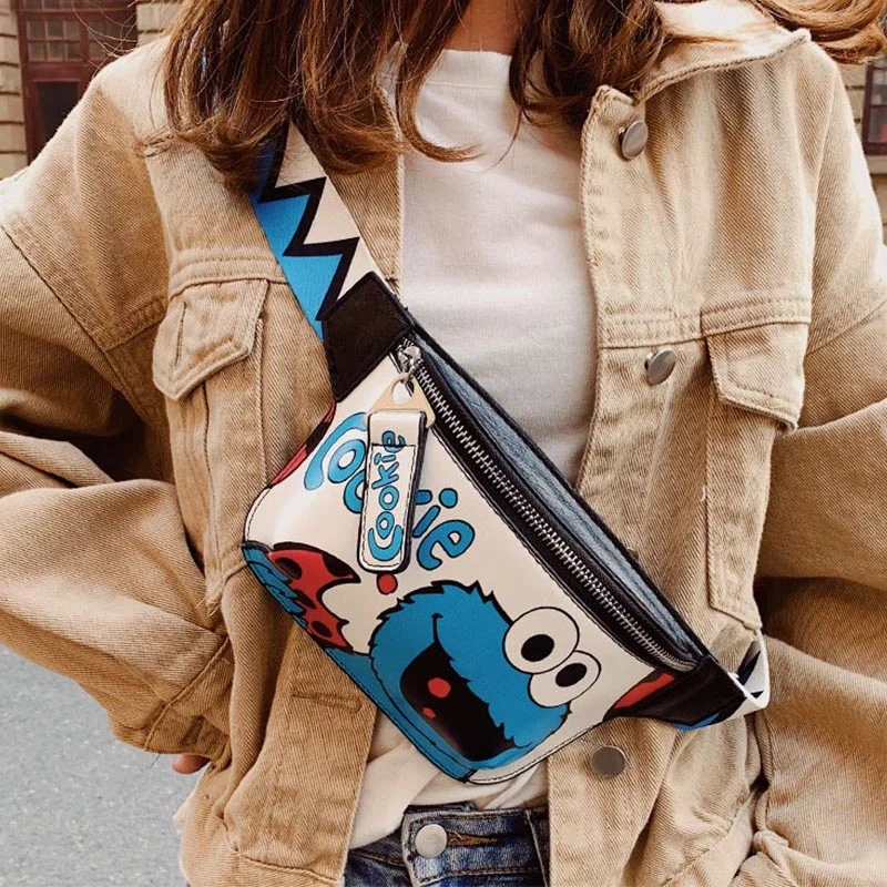 

Waist Bag Women's Fanny Pack Cartoon Belt Bags Handy Packs Banana Chest Bag Female Hip Package Crossbody Purse PU Leather Pouch