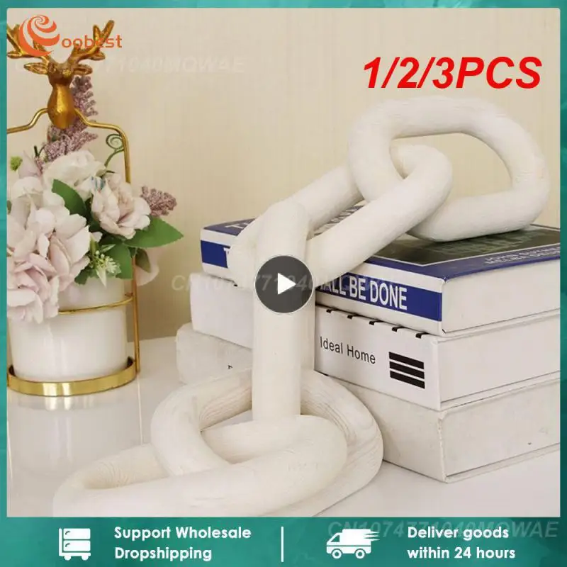 

1/2/3PCS Boho Style Chain Link Wooden Hand Carved 5-Link Chain Art Craft Ornament for Table Tray Farmhouse Office Rustic Desk