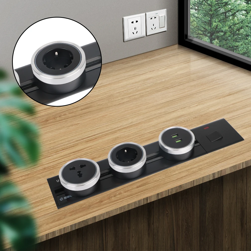 

Power Track Socket Embeded And Surface USB Standard Extension Rail Sockets Removable Electric Plug Adapter Home Appliances