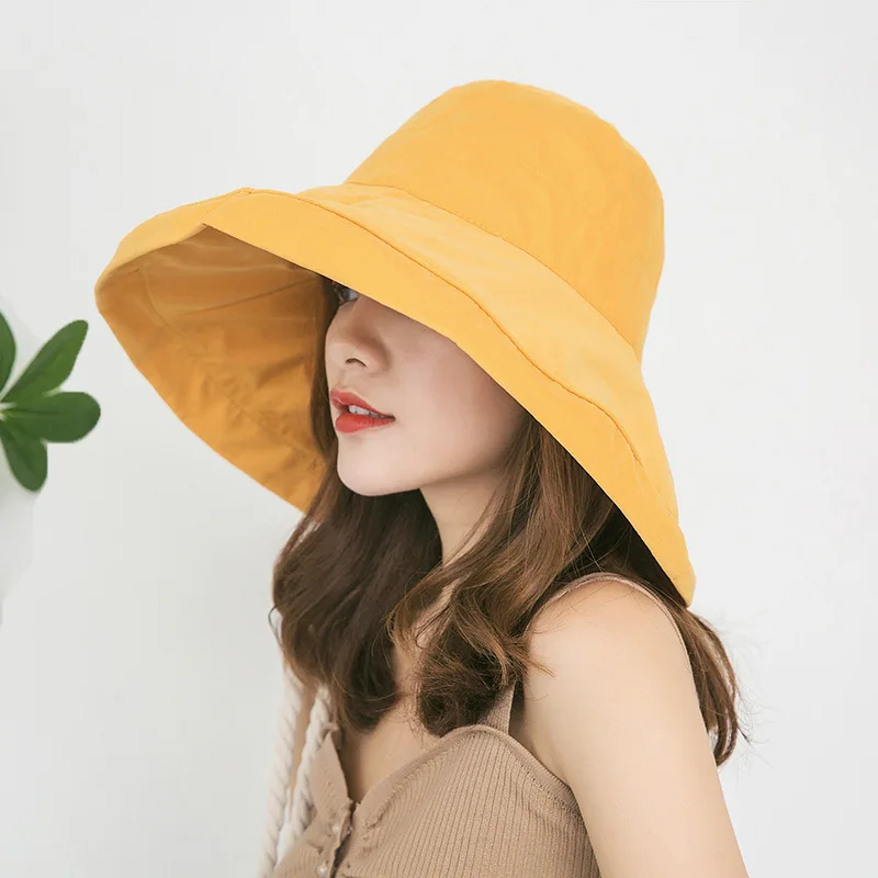 

Women's Cotton Foldable Wide Brim Casual Sun Visor Bucket Hat Solid Color UPF50+ Summer Travel Play Hat