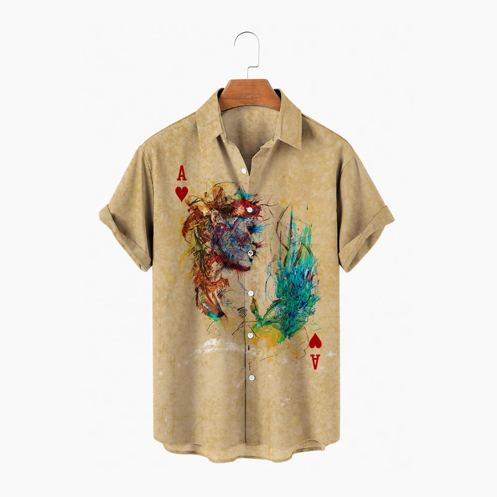 

Гавайская рубашка мужская с коротким рукавом, винтажная Повседневная пляжная сорочка с принтом игральных карт, с негабаритным подолом, лет...