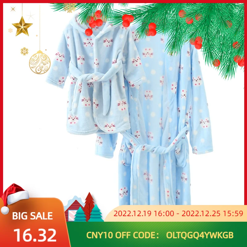 

Parent-child Pajamas Children's Clothing Autumn and Winter Full Printed Mother Daughter Nightgown Thickened Flannel Cartoon Warm
