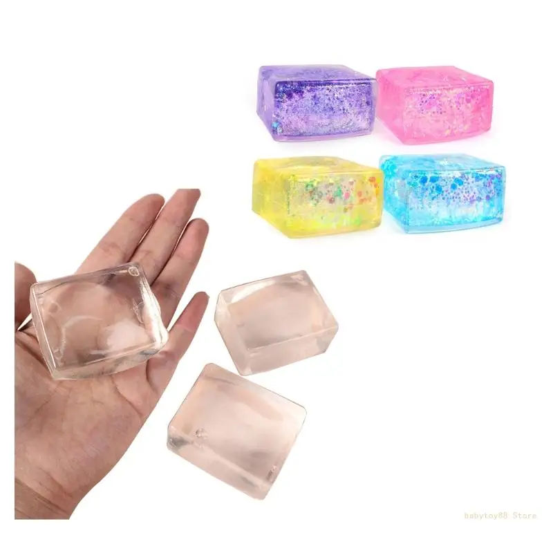 

Y4UD Squeeze Toy Ice Cube Mochi Clear Tofu Shape for Kids Anxiety Reduce Fairy Slow Rising Teens Party Supplies