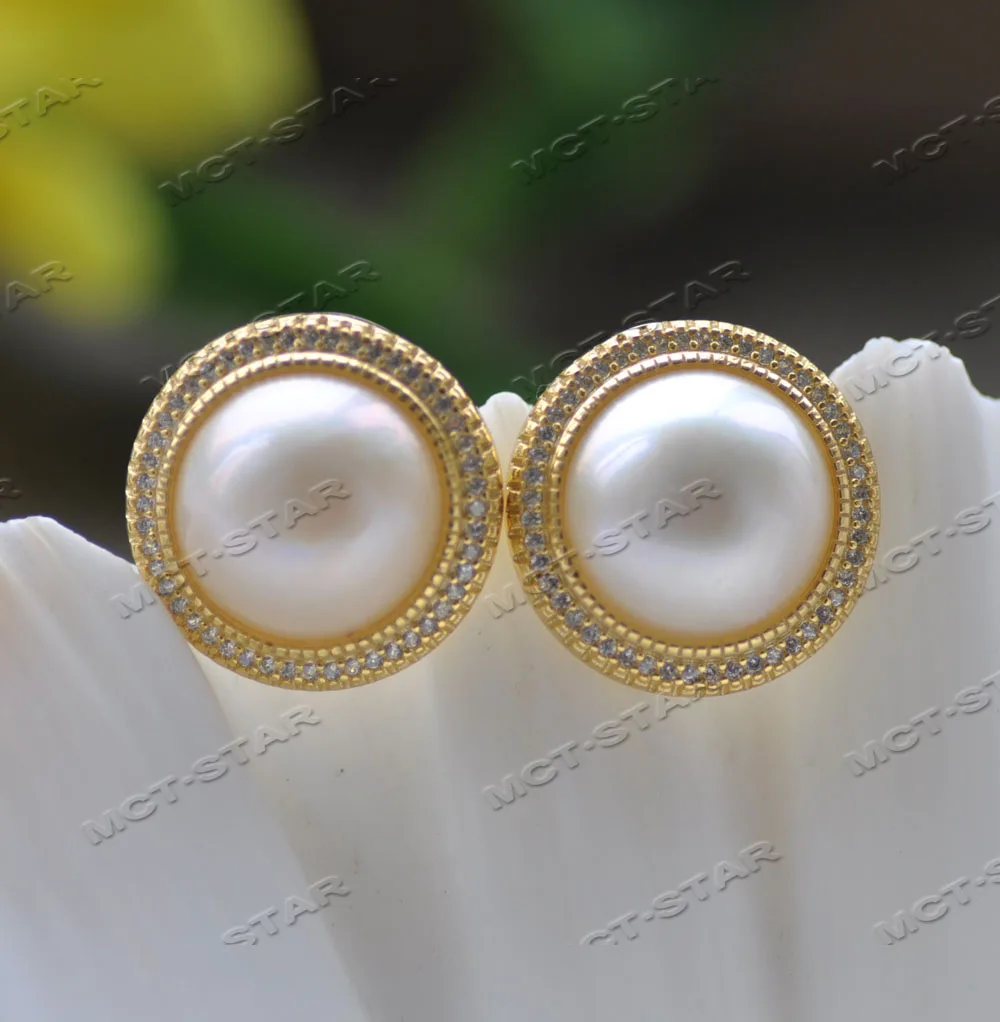 

MTC · STAR Z12436 огромный настоящий 19 мм белый корпус Южно-морской вязки жемчуг 925 серебряная серьга CZ