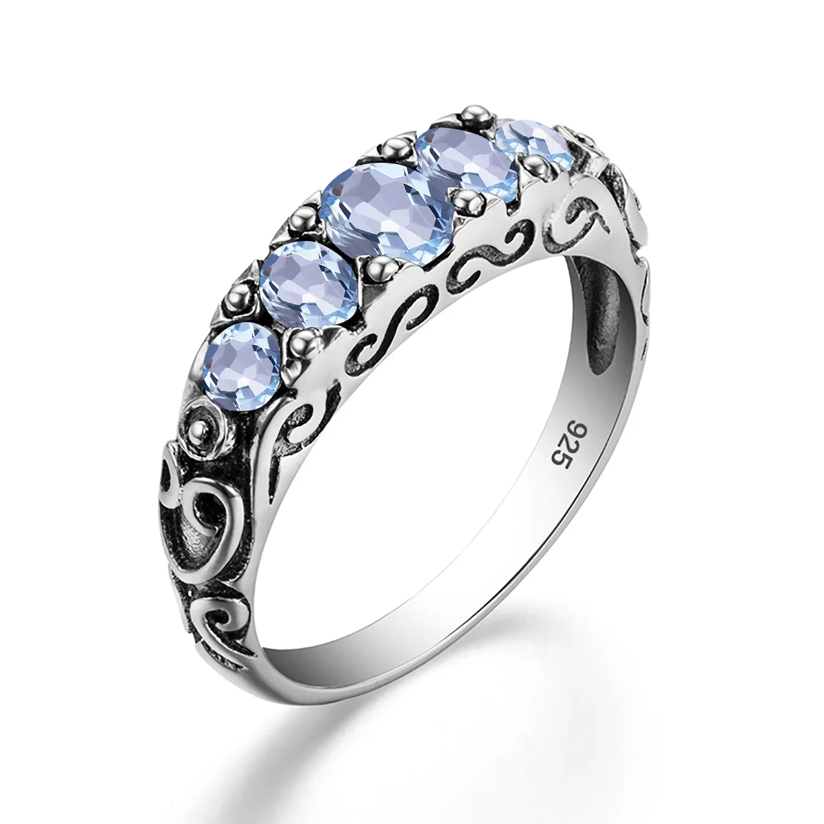 

Elegant Aquamarine Rings for Women Real 925 Sterling Silver Ring Trendy Casual Party Fine Jewelry Accessories Anniversary Gift