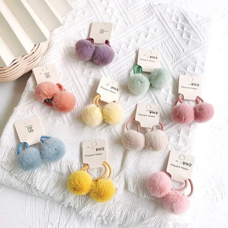 

2 шт./компл. маленькая однотонная двойная Меховая повязка для волос ручной работы с резинкой для искусственных аксессуаров