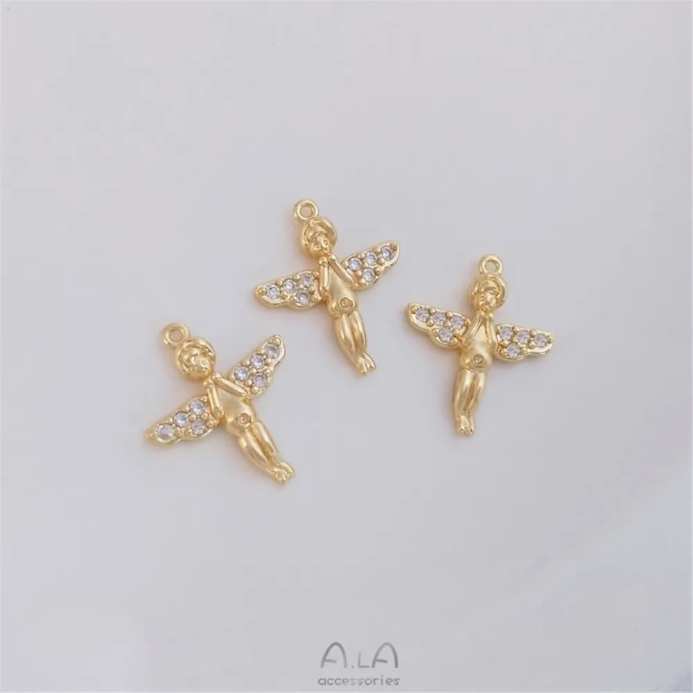 

Real 14K Gold Plating Inlaid zircon Little Angel Pendant handmade jewelry pendant DIY bracelet necklace pendant accessories