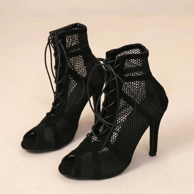 

Сандалии женские сетчатые на высоком каблуке, пикантные туфли-лодочки с открытым носком, на шнуровке, модная повседневная обувь с перекрестными ремешками, черные