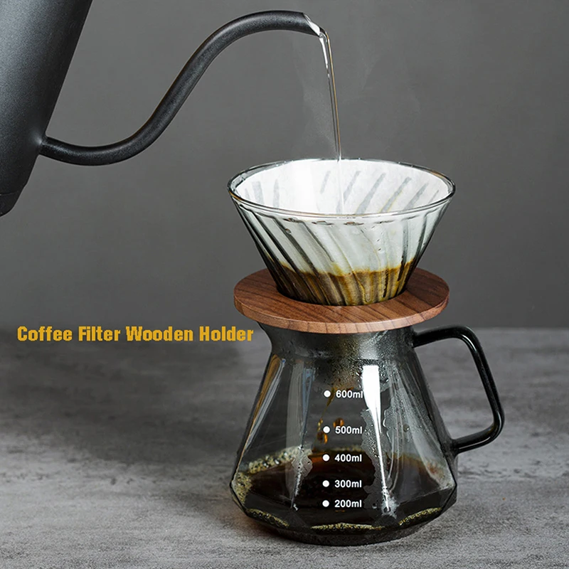 

Coffee Dripper Filter Wooden Holder for V60/V50 Glass Funnel Drip Coffee Maker Reusable Paperless Pour Over Coffee Dripper