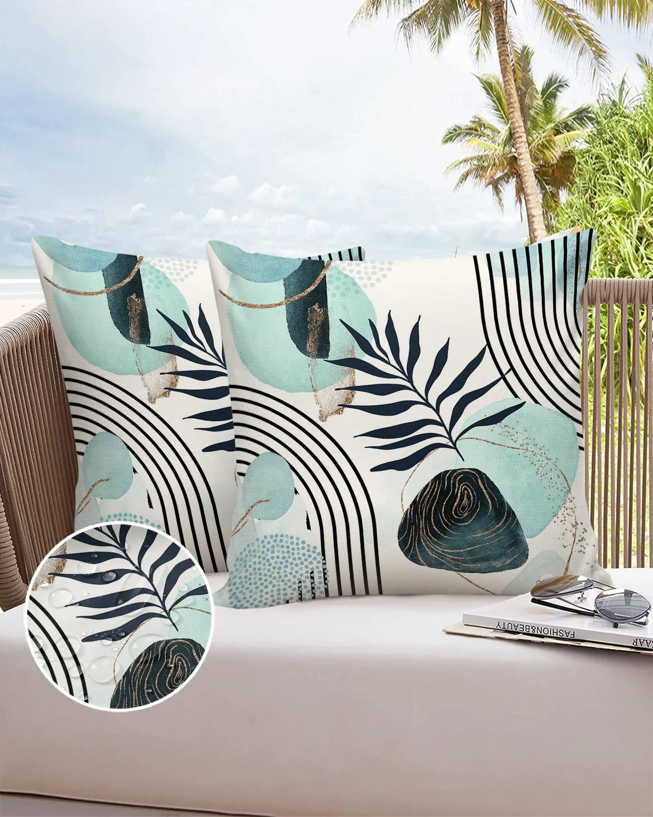 

Abstract Art Leaf Boho Teal Leaves Waterproof Pillowcase Sofa Cushion Case Home Decor Bed Pillow Cover Car Cushion Cover