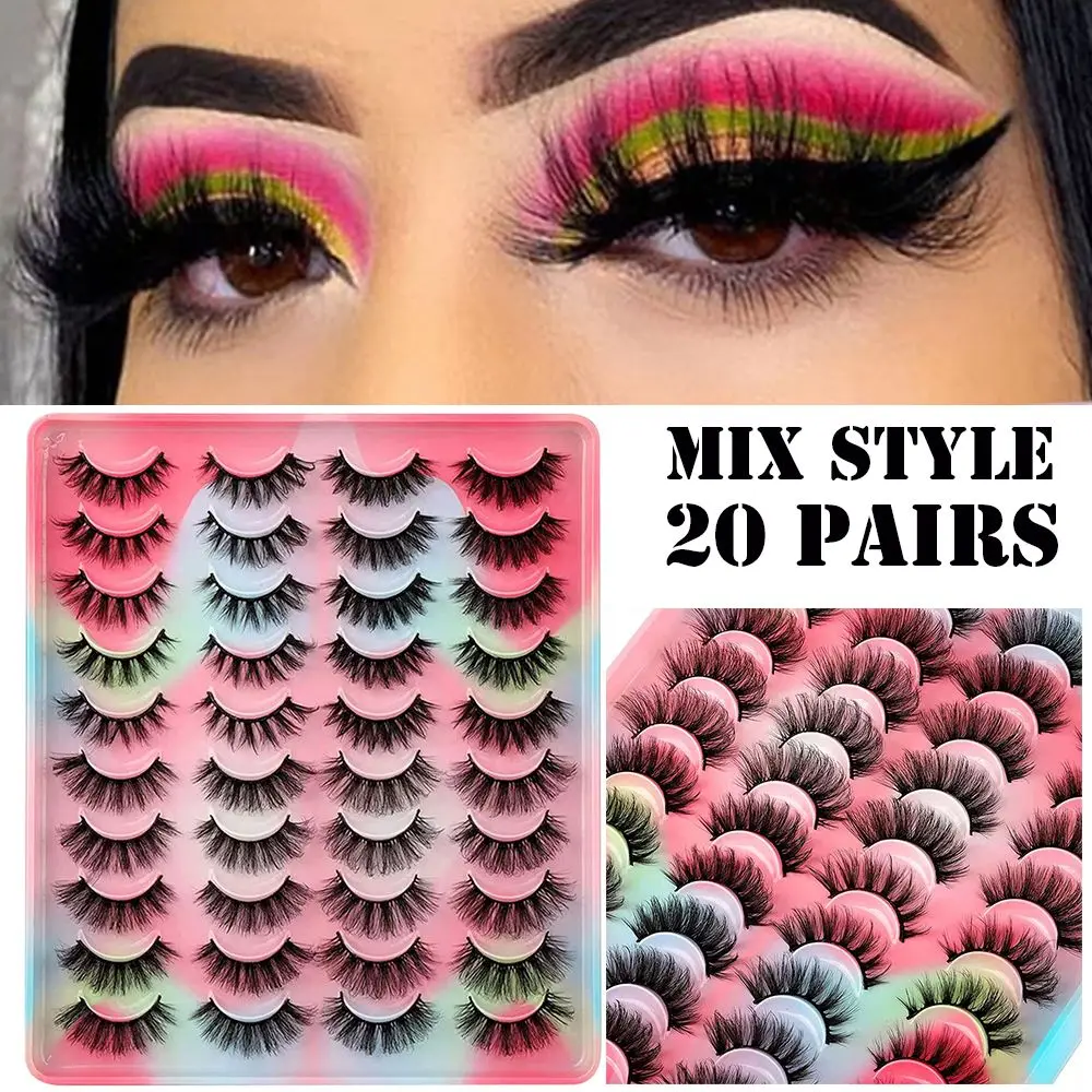 

20 Pairs Cruelty-free Criss-cross Natural Long Handmade 20 mm Mix Styles False Eyelashes 3D Mink Faux Hair Fluffy Wispy