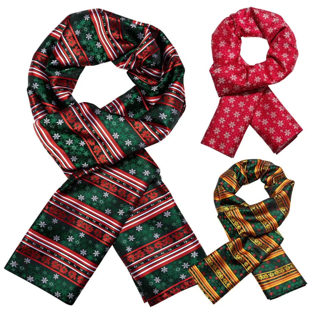 

Barry.Wang Luxury Silk Chirstmas Mens Scarf Jacquard Woven Black Green Gold Purple Red For Male Snow Tree Xmas Santa Festival
