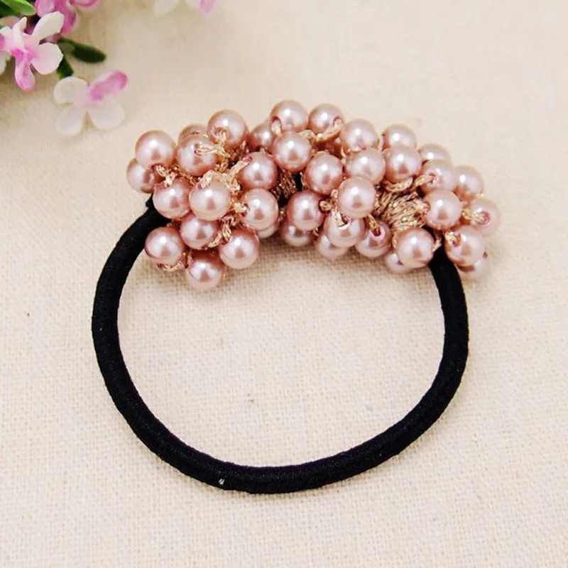 

Women Hair Accessories Pearls Beads Headbands Ponytail Holder Girls Scrunchies Vintage Elastic Hair Bands Rubber Rope Headdress