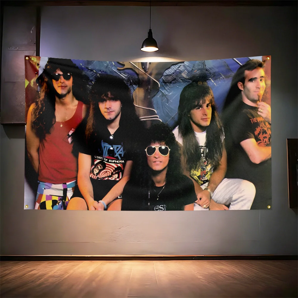 Фото Флаг с рок-музыкой для фанатов Anthrax, баннер с HD-печатью, латунные люверсы, декор для гаража, спальни, гостиной, общежития, настенный гобелен №5