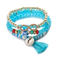 summer ethnic blue stone beads braceletbangles pulseira feminina womens boho shell pendant tassel fashion jewelry