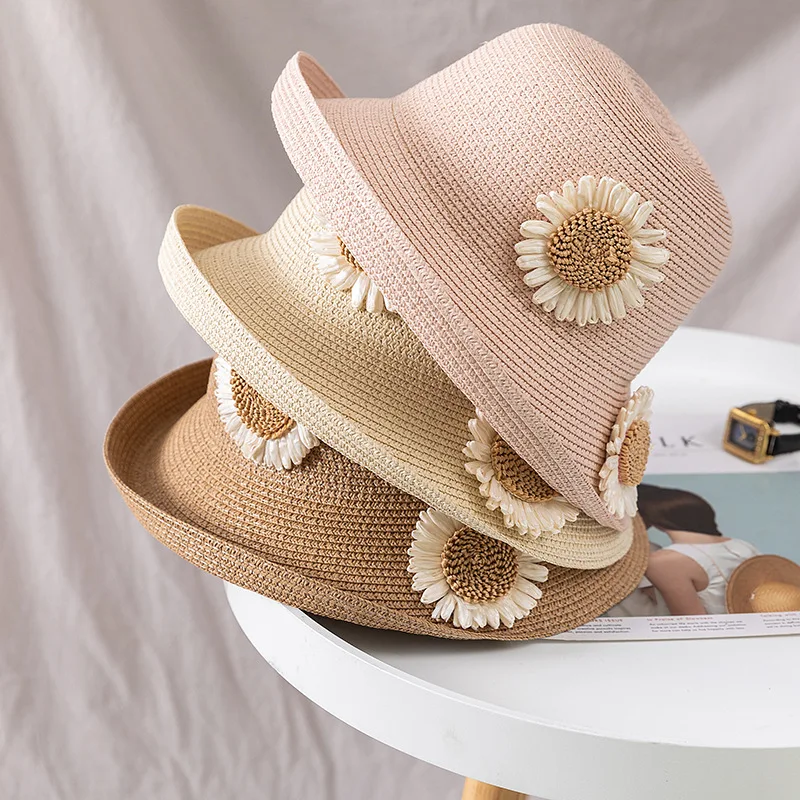 

Summer Woman Straw Sun Hat Cap Beach Outing Women's Hats For The Sun Daisy Flower Elegant Women's Summer Panama For Holiday Gift