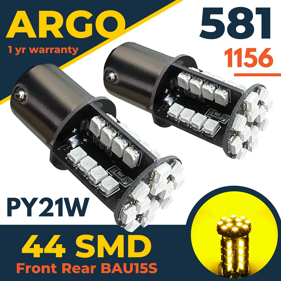 

581 Led Smd Indicator Bulbs Amber Car Flasher Turn Signal Light Py21w Orange 12v