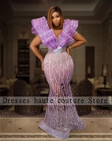 aso ebi lavender seuqined lace mermaid evening dresses with sleevesless sweetheart purple prom dress black girls party gowns