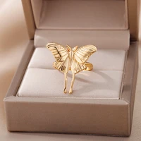 vintage aesthetic butterfly rings for women punk sliver color stainless steel ring bohomian jewelry party wedding gift