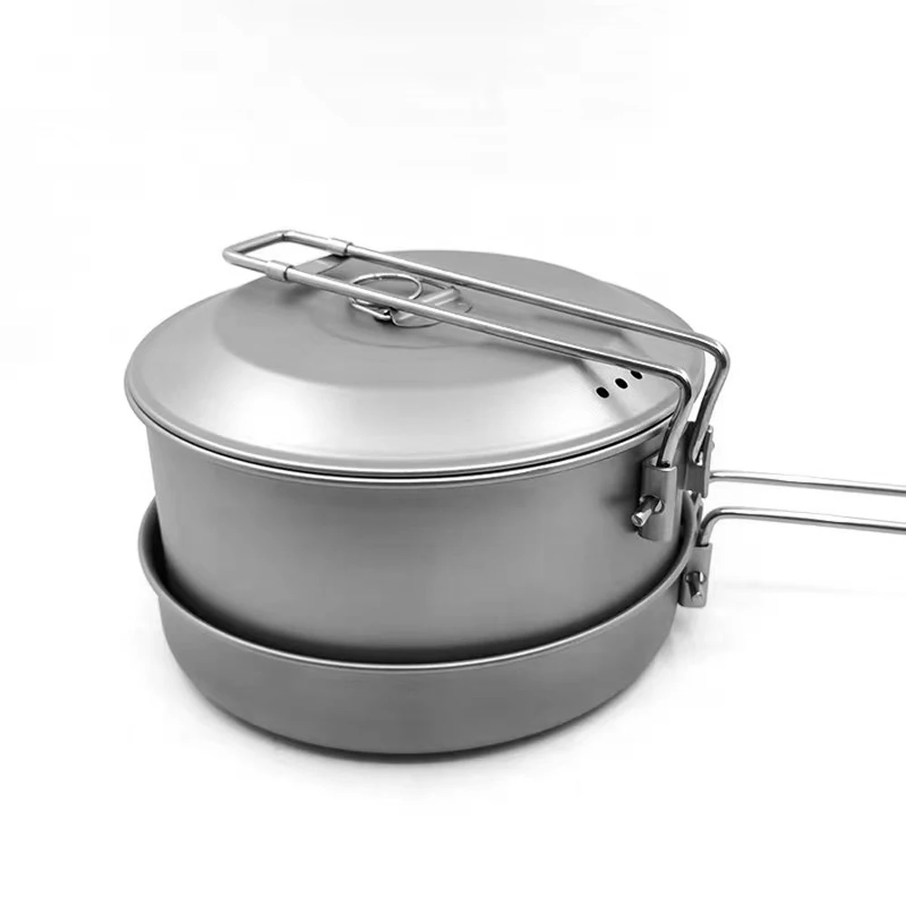 

Titanium Camping Cookware Kit Portable Cooking Pan Pot with Collapsable Folding Handle Camping Equipment Cooking Accessories
