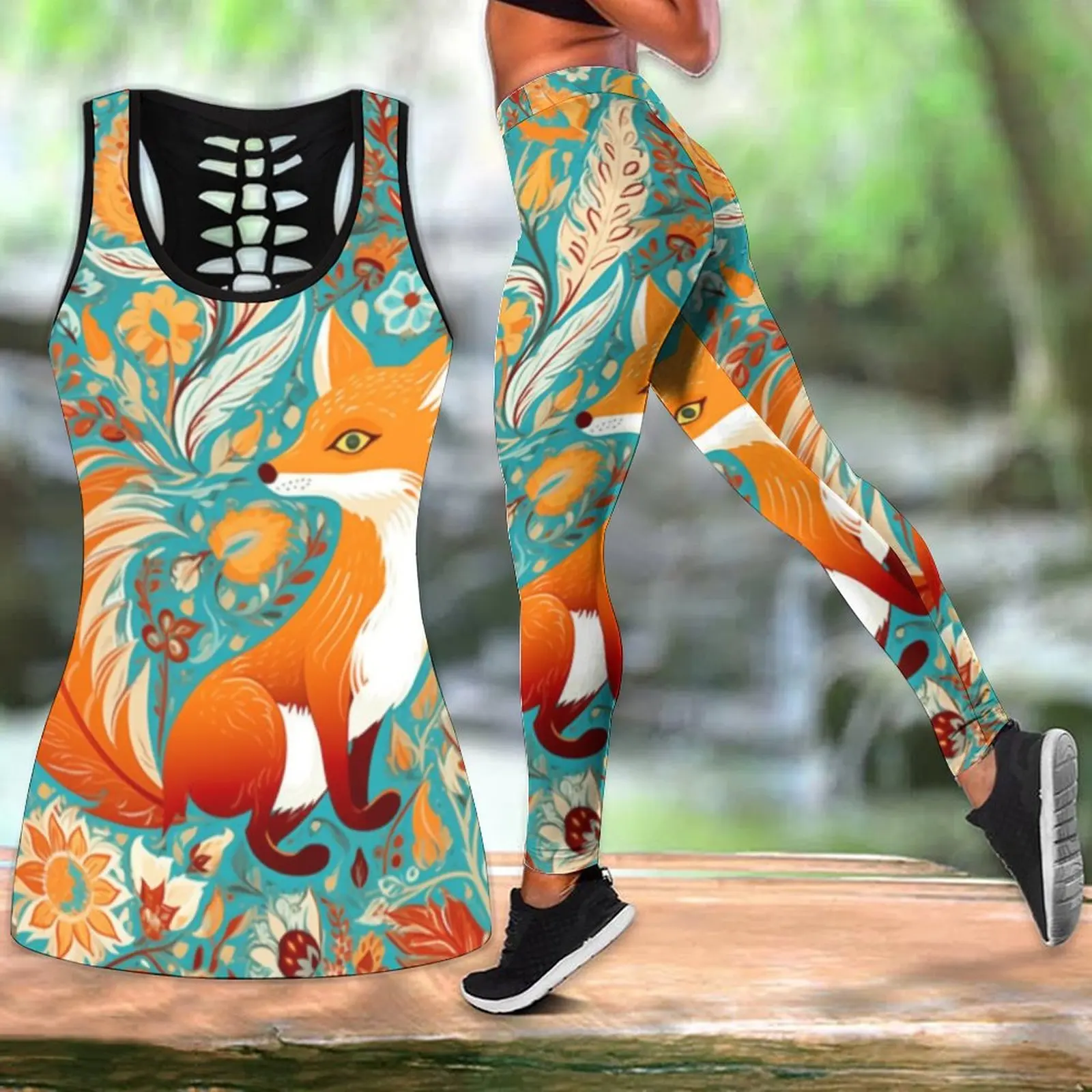 Women's Summer Fashion  Animal Print Summer Vest for Women Yoga Tank Tops Leggings Suit