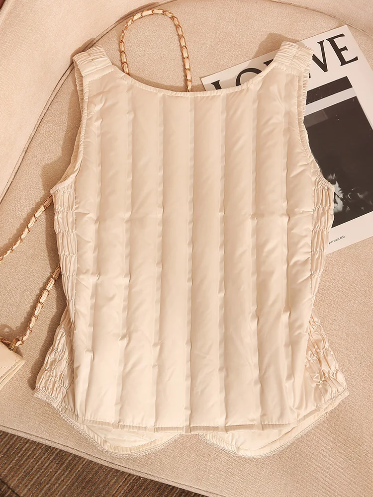 Женский пуховый жилет с бусинами для тяжелой промышленности зима 2023 новый дизайн