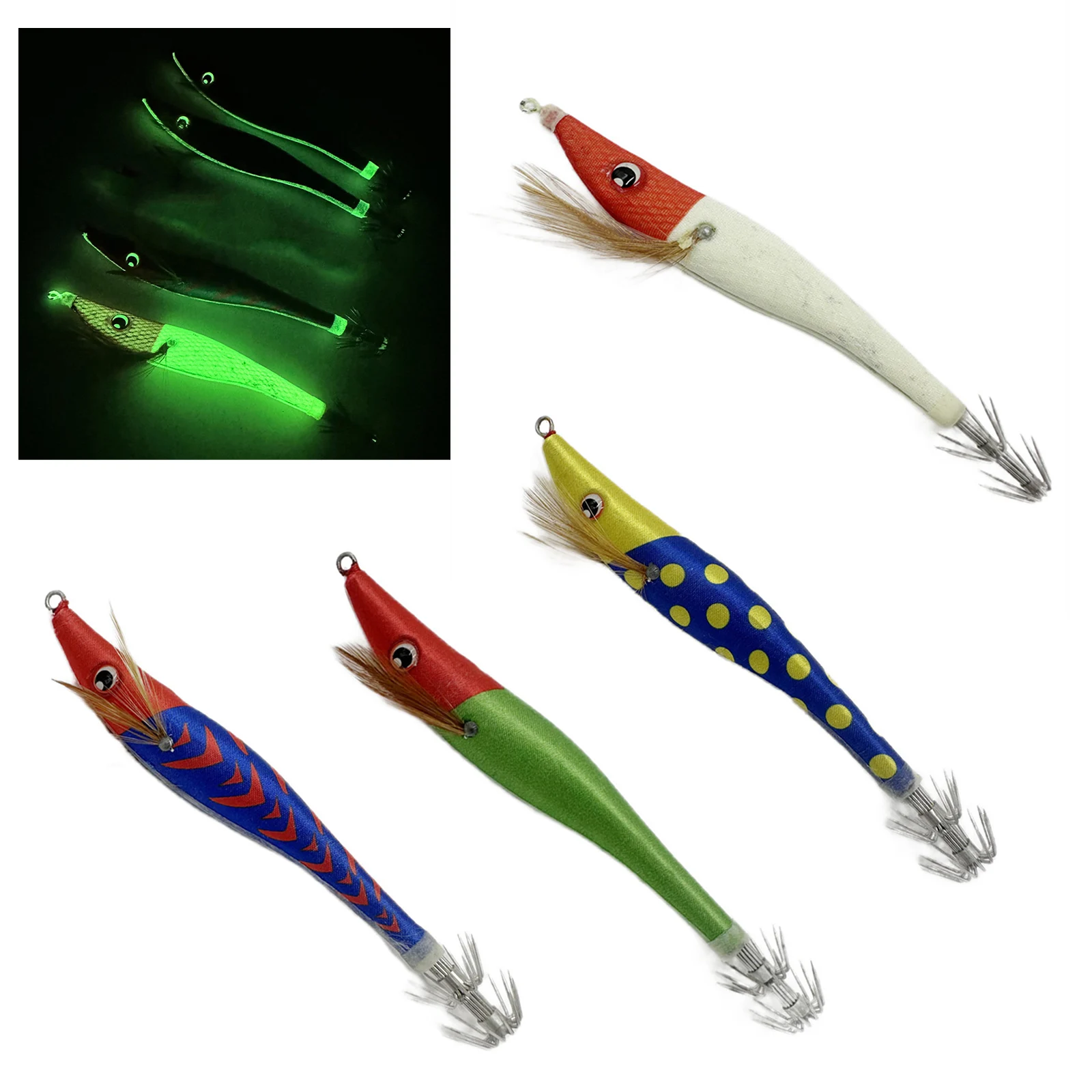 

1pc 14cm 120g Fishing Bait Luminous Wooden Shrimp Squid Hook Fake Bait Fish Hooks Deep Sea Fishing Lure Carp Fish Accessories