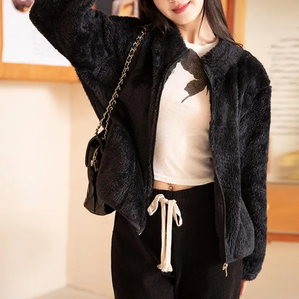 

Soft Women Jacket Cozy Women's Winter Jacket Plush Stand Collar Thick Warmth Stylish Zipper Autumn Coat for Casual Comfort Women