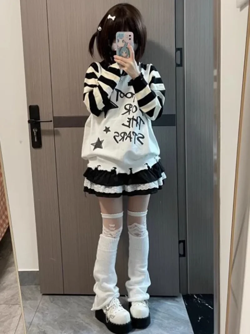 Панк-американские винтажные свитера с отверстиями Y2k Эстетический контрастный