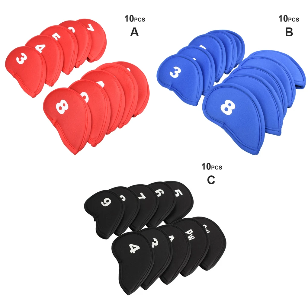 

Pack of 10 Golf Club Cover Irons Number Tag Headcovers Portable Protector Outdoor Sports Golfing Drivers Gifts Black