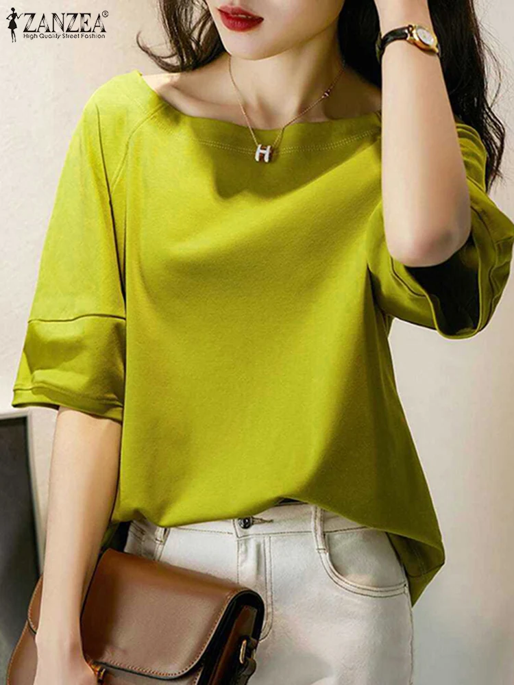 Zanzea Женская Повседневная Блузка С Рукавом Три Четверти И Вырезом Лодочкой