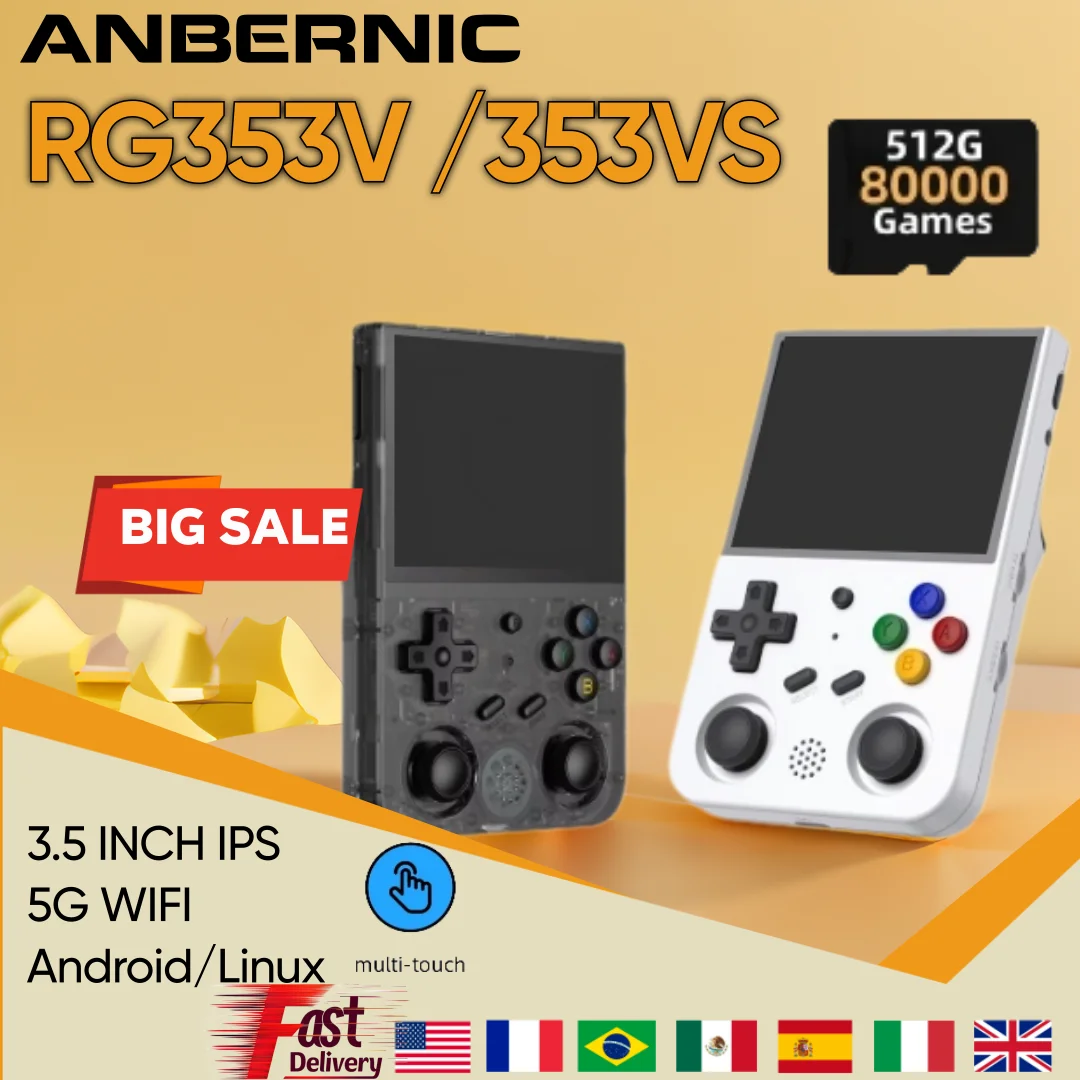 ANBERNIC RG353V RG353VS Portable PSP Handheld Game Console 3.5 INCH HD RK3566 Built-in 20 Simulator Android11 Linux Retro