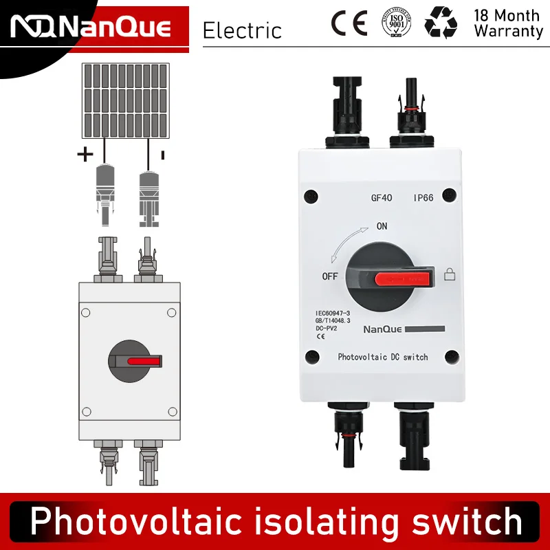 

DC Photovoltaic Switch Isolation Switch 12V24V48V60V/200V/500V/1000V 16A/32A/40A 2P/4P PV Solar Panel Power Main Disconnector