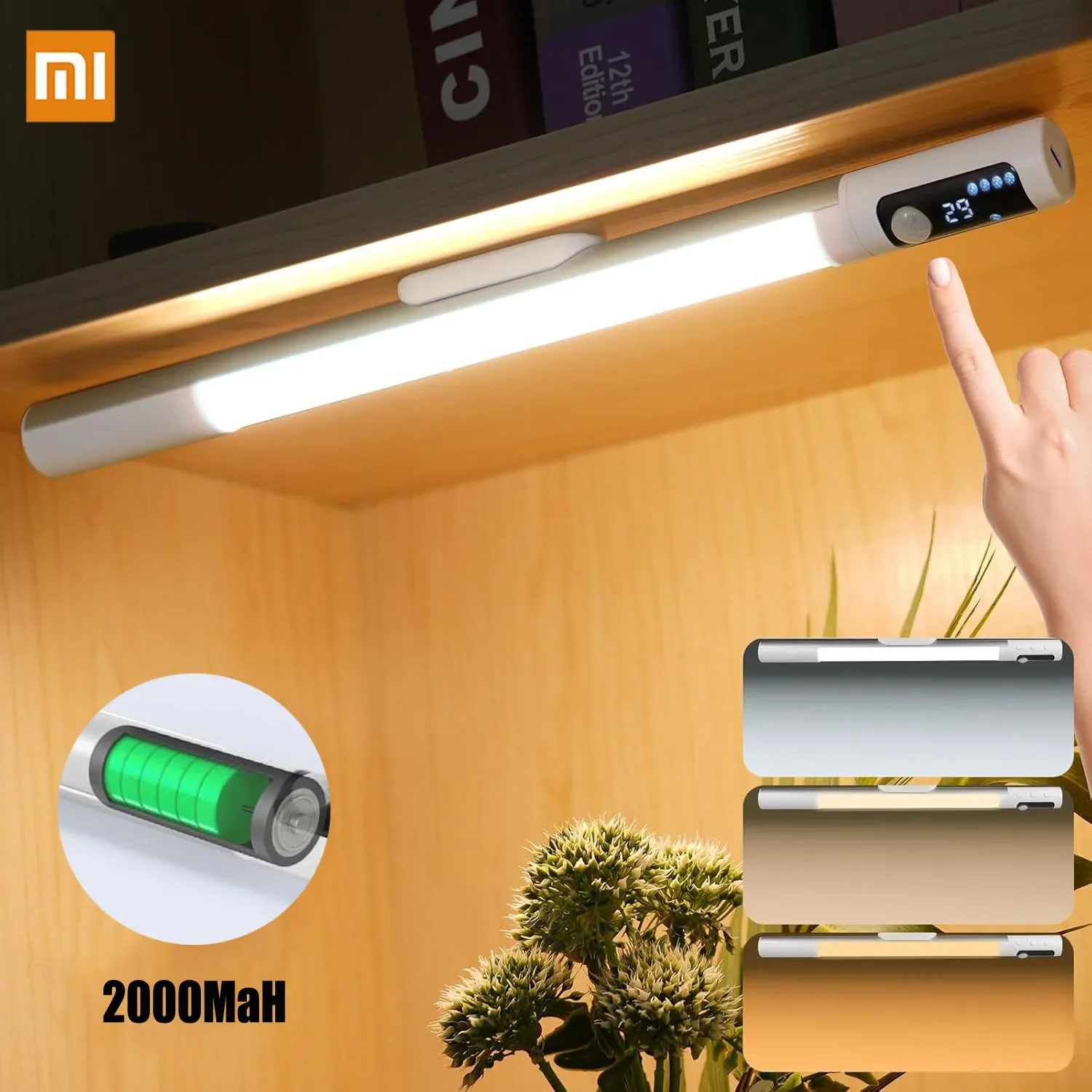 Фото Xiaomi датчик движения ночник беспроводной светодиодный 2000 мАч аккумуляторная лампа для шкафа с цифровым дисплеем для спальни прикроватная тумбочка кухня №1