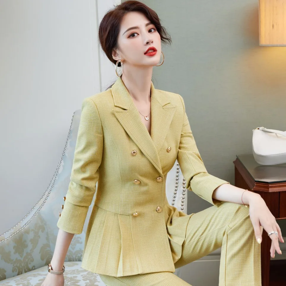 High Quality Autumn Winter Formal Ladies Blazer Women Business Suits with Sets Work Wear Office Uniform 5XL Size Pants Jacket