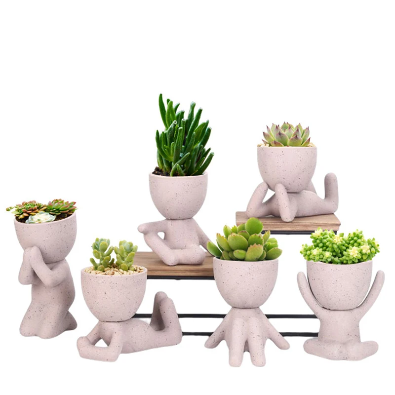 

Nordic Sandstone Figure Miniature Flower Pot Creative Character Ceramic Planter Container Home Office Decoration Succulent Pots
